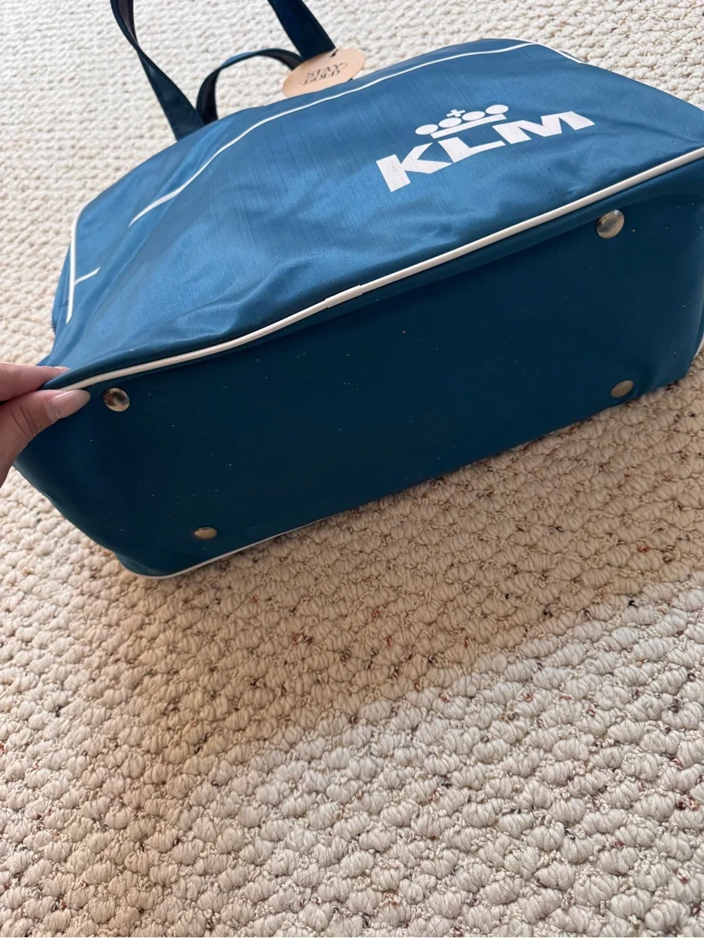 Vintage 60/70s KLM Airline Blue Travel Tote Bag - Classic Airline Logo 0162